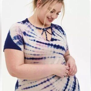 Torrid Size 2X Blue & Pink Super Soft Tie Dye Knit Strappy Neck Short Sleeve Top